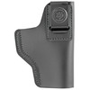 DeSantis Gunhide Insider® Concealment Holster - Minimal Bulk Design with Heavy-Duty Steel Clip, Black, close-up of the holster showing its sleek design, reinforced stitching, and the signature logo on the clip.