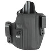 L.A.G. Tactical Defender Holster 2078, versatile IWB/OWB tactical holster with adjustable retention and lifetime warranty shown in black with clip attachments.