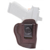 1791 Gunleather OR-LB-FCD-3-BRW-R, leather holster with metal clip holding a handgun.