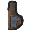 Versacarry VERSACRY DELTA CARRY IWB SIZE 2, brown leather and gray fabric inside waistband holster.