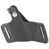 Bianchi 15714 Black Widow Belt Slide Holster, Black Widow holster for 1911 pistol with ultra high-ride design, right hand, OWB carry, black leather with stitching and side slots for belt attachment.