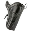 DeSantis Gunhide DESANTIS DOC HLDY CD SAA 3 1/2 RH BL, black leather handgun holster with embossed logo and a side draw design.