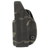 Safariland 20-144-711 Minimalist IWB Holster for Springfield Hellcat – Suede Lined, Adjustable Tension, Multicam Black Cordura, black holster with camouflage pattern, form-fitting design for concealment.