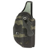 Safariland 20-896-711 Minimalist IWB Holster for GLOCK 48, suede lined, adaptable tension, Multicam Black, with a camouflage fabric exterior and retention clip.