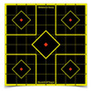 Birchwood Casey BC-34112 Self-Adhesive Shooting Targets - High Visibility for Indoor/Outdoor Practice, close-up of black target sheets with yellow grid and diamond-shaped aiming zones with red centers.
