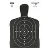 Birchwood Casey BC-37005 High Visibility Shooting Targets, a black silhouette target with white concentric circles and an X in the center, designed for indoor and outdoor shooting ranges, compatible with all calibers.