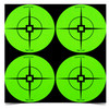 Birchwood Casey BC-33933 Self-Adhesive High-Contrast Shooting Targets for Rifle, Shotgun & Handgun, set of four bright green circular targets with black crosshairs and target zones for range practice and competition.