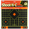 Birchwood Casey BC-34207 Self-Adhesive Shooting Targets for Indoor & Outdoor Ranges - High Visibility for All Skill Levels, black and yellow grid target sheets with orange squares and diamond shapes for shooting practice.