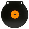 Birchwood Casey BC-47615 AR500 Steel Targets - 10" Diameter for Centerfire Rifle & Handgun Shooting, orange illuminated bullseye target with crosshairs on a black round steel plate.