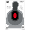 Birchwood Casey BC-35727 Premium Shooting Targets - Indoor & Outdoor Range, Tagboard Construction with Enhanced Visibility, featuring a large silhouette target with a red bullseye and several scoring zones for shooting practice.