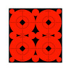 Birchwood Casey BC-33903 Self-Adhesive High-Contrast Shooting Targets for Rifle, Shotgun, Handgun & Archery, bright red circular targets with black centers and high contrast markings for improved visibility during shooting practice.