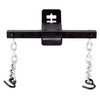 Birchwood Casey BC-TPGTM T-Post Gong Target Mount Kit, durable and easy to install for precision shooting, featuring a black metal frame with chains and hooks for hanging targets.