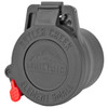Butler Creek EEP1 Elmnt SCP Cap Eye Piece 1, black plastic scope cap with red pull tab.