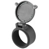 Butler Creek 30050 flip scope cover 05 obj, a black protective flip cover for rifle scopes with a hinge mechanism for easy opening and closing.