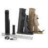 ABCSportZ M4 Collapsible AR Buttstock and Buffer Tube Kit, black and tan color options with assembled components including buffer tube, stock, and spring.