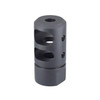 ABC SportZ AR-15/M4 .223 1/2" X 28 TPI Muzzle Brake Black, a cylindrical muzzle brake with multiple large and small vent holes for recoil reduction, in black finish.