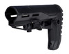 ABC SportZ Made in USA AR15/M16/M4 Mil-Spec Enhanced Stock with Screwed, Rubberized Recoil Pad, close-up view of the black tactical rifle stock emphasizing its durable construction and ergonomic design