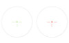 Leapers, Inc. - UTG 6" ITA R/G CQB T-DOT Sight with Mount, image showing two tactical sight reticles, one green and one red, within circular viewports.