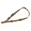Magpul Industries MS3 Single QD Sling MAG515-COY, a versatile tan-colored tactical weapon sling with quick adjusting slider, single point, and two-point configuration features.