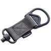 Magpul Industries MAGPUL MS1 Single Point QD Adapter Gray, close-up of the tactical weapon accessory featuring a black hook and fabric strap for quick attachment and detachment.