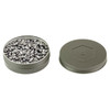 Benjamin Sheridan BD22 22Cal 14.3Gr Domed Pellet, a silver metallic container filled with small, round, metallic pellets for air rifles.