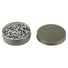 Benjamin Sheridan BD22 Match Grade .22 Cal Airgun Pellets, round steel pellets in a gray round container with a lid featuring a hexagon and letter B engraved on top.