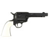 Crosman CR45, black revolver-style air pistol with white grip and silencer attachment.