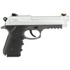 Crosman CM9B, airsoft pistol with a black grip and white slide, featuring a realistic design for training and recreational shooting.