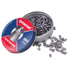 Crosman DS177, tin of 250 metal hunting pellets for air rifles, with some pellets spilled out.