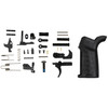 CMMG 38CA62B ZEROED LPK MK3 - Complete Lower Parts Kit for Mk3/LR-308 Builds, image of a comprehensive black firearm lower parts kit including trigger, hammer, grip, pins, springs, screws, and other essential components.
