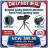 Bushnell 783618 Sentry HDOS 18-36x50mm Porro Prism Spotting Scope, black optical device with zoom lens on tripod, high-powered outdoor observation tool.