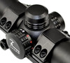Kexuan Compact Tactical 35mm R/G Dot Scope With Mount, close-up of the black tactical scope with adjustable knobs and mount.