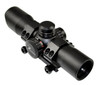 Kexuan Compact Tactical 35mm R/G Dot Scope With Mount, black tactical rifle scope with adjustable turrets and mounting base.