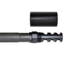Presma 1/2"x28 Muzzle Brake for 223/5.56, Blast Forwarding Sound Redirect, Steel, Black [MZ-04-01-B], image showing the black steel muzzle brake with multiple cutouts and a separate cylindrical component.
