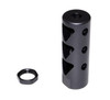 Presma 1/2x28 Muzzle Brake, Steel with Black Phosphate Finish - AR-15, cylindrical black metal muzzle brake with a matching nut for attachment.