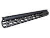 Presma 17" Presma AR-10 LR 308 DPMS LOW Super Light M-LOK Series Free Float Handguard [M38M/L17], a black lightweight firearm handguard with multiple cutouts and M-LOK attachment points for AR-10 rifles.
