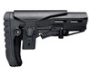 Presma AAST30 Mil-Spec Enhanced Stock with Polymer Cheek Riser + Screwed, Rubberized Recoil Pad, side view of black tactical adjustable rifle stock with ergonomic design and mounting mechanism.