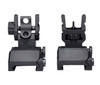 Presma Advanced Tactical Flip Up Front and Rear Backup Sight Set, Aluminum, image showing the front and rear sights with mounting bases and flip-up mechanisms.