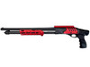 Presma Aftermarket Combo Set for Remington 870 12 gauge, saddle mount and forend in aluminum with red accents and black components.