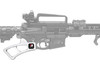 Presma Featureless Skeletonized Rear Pistol Grip, Silver [GP32-S], silver skeletonized pistol grip mounted on a firearm.