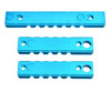 Presma KeyMod to Picatinny Rail Adapter Kit, blue anodized aluminum with one 7-slot and two 5-slot sections for firearm customization.