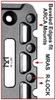 Presma M-LOK to ARCA Rail Adapter, 11.02-inch length, close-up view showing beveled edges, multiple mounting slots, and labeling for ARCA Mouts, MIRAS, and R-LOCK features.