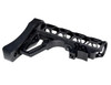 Presma Skeletonized 223/5.56/308 Buttstock, black anodized aluminum with 6-position mil-spec tube and adjustable pad, shown on a firearm.