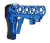 Presma Skeletonized 223/5.56/308 Buttstock for 6 Position Mil-Spec Tube, Blue Anodized Aluminum with Pad, blue skeletonized stock with black rubber butt pad and ergonomic design.