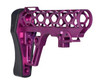 Presma Skeletonized 223/5.56/308 Buttstock for 6 Position Mil-Spec Tube, Purple Anodized Aluminum, with Pad, featuring a honeycomb skeletonized design and ergonomic black butt pad.