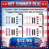 Guntec USA GT-ARP Complete Anti-Rotation Trigger/Hammer Pin Set, durable T6 aluminum, available in 4 colors, displayed with tools and accessory components on promotional board.