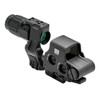 EOTECH HHS1 FTCU-BLK, Tactical Holographic Sight & G33 Magnifier Combo with Unity FAST Mount, showing a black tactical holographic sight with a green reticle and a clear magnifier lens attached on a mount for aiming precision.