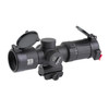 EOTECH VDU4-12FFMR5 Compact First Focal Plane 4-12x36 Riflescope, fog, water, and shock resistant with MR5 reticle, image of a black riflescope with adjustable turrets and flip-up lens covers.