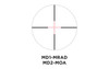 EOTECH VDU5-25FFMD3 Vudu 5-25x50mm First Focal Plane Rifle Scope, detailed view of the reticle with MD1-MRAD and MD2-MOA markings for precise targeting.