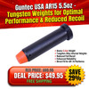 Guntec USA AR15 5.5oz Tungsten Buffer Weights, black cylindrical gun buffer with orange tip for optimal performance and reduced recoil.